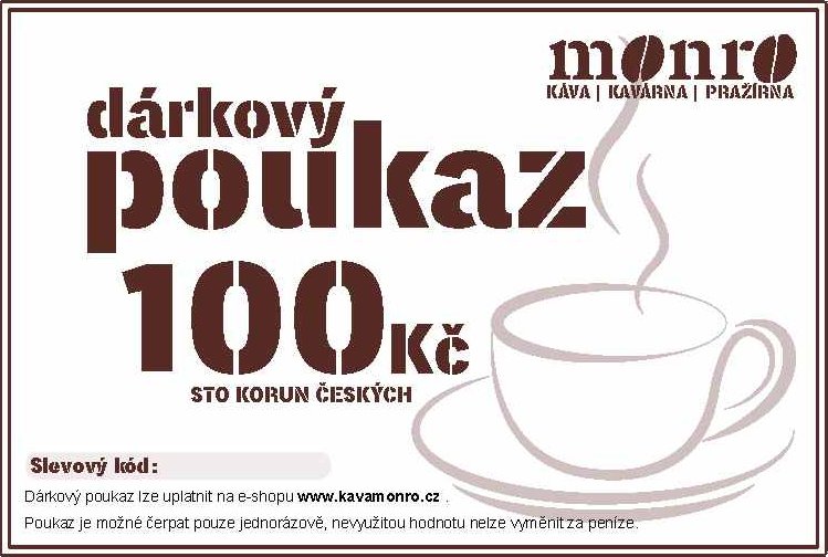 Dárkový poukaz na nákup čerstvě pražené kávy 100Kč