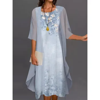 Dámské šaty Večerní set 2v1 na léto šaty a šifonový kardigan Velikost: 4XL, Barva (Varianta): Nebeská