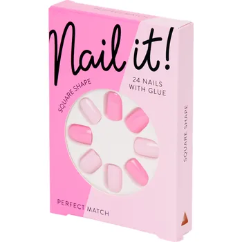 Umělé nehty Nail it! Hranaté - barevné tipy na nehty: Perfect Match; 24 tipů + lepidlo