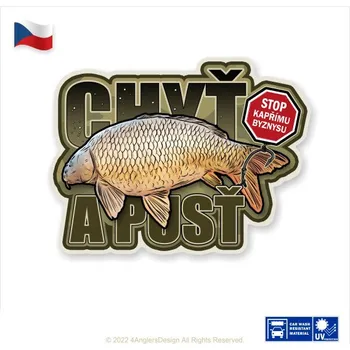 Samolepící dekorace 4anglersdesign Rybářská samolepka na auto Stop kapřímu byznysu