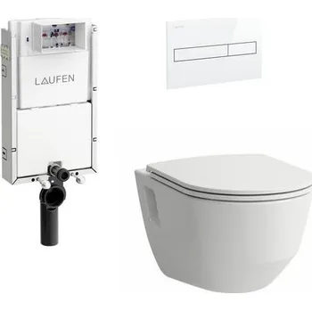 WC sada Laufen Set modulu pro zazdění, tlačítka a závěsného WC Rimless se sedátkem, bílá