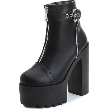 Dámské kozačky Kotníkové boty na vysokém podpatku se zipem Barva: Černá, Velikost: 35