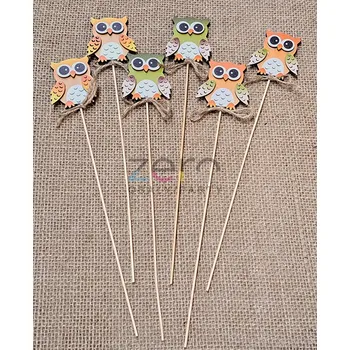 Zápich sova dřevěná (6 ks) - mix