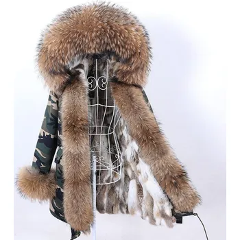 Dámská parka Zimní parka s kapucí a pravým kožíškem králík, liška a mýval Velikost: M, Barva (Varianta): 58