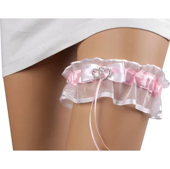 Svatební dekorace Svatební podvazek s broží srdíčka 1 růžová sv.