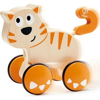Dřevěná hračka Zvířátko na kolečkách - Kočka Dante, zatlač a jeď (Hape)