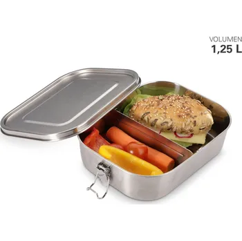Svačinový box Box na oběd s rozdělovačem, nerez, 1,25 l - WEIS (Nerezový obědový box s těsněním a přepážkou - WEIS)