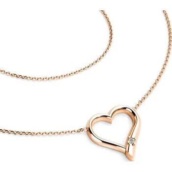 Náhrdelník Dámský náhrdelník růžové zlato 585/1000 přírodní diamant 0.012 ct G/SI srdce s briliantem v růžovém 10917-NH01-CV délka 42 cm