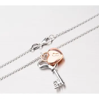 Náhrdelník Dámský náhrdelník stříbro 925 klíčem a zámkem ve tvaru srdce N1502165-1628-SLX délka 42 cm