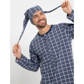 Pánské pyžamo Taro, pánská noční košile 3073-Filip, dlouhý rukáv, tmavě modrá, velikost L