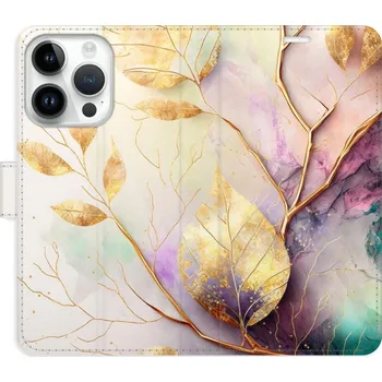 Pouzdro na mobilní telefon Flipové pouzdro iSaprio - Gold Leaves 02 - iPhone 15 Pro