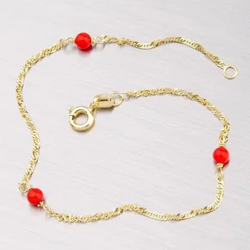 Náramek Dámský náramek žluté zlato 585 červené korály 44-1141 délka 20 cm