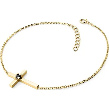 Náramek Dámský náramek žluté zlato 585/1000 přírodní diamant 0.035 ct křížek s černý 10872-NR01-ZL-Black délka 19 cm