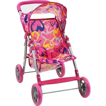 Kočárek pro panenku Adar Kočárek pro panenky moderní vzor srdíčka růžová