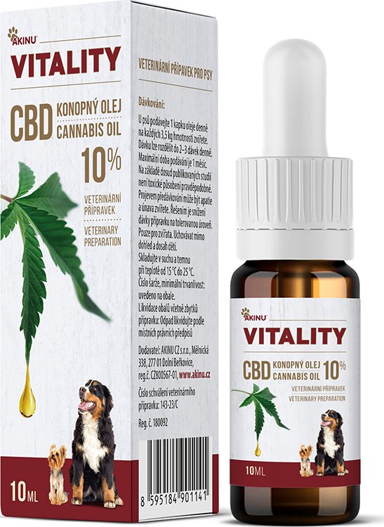 Akinu VITALITY CBD Konopný olej doplněk stravy pro psy 10% 10 ml