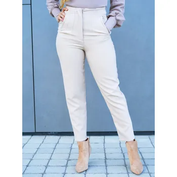 Dámské kraťasy BudesIN Béžové elegantní kalhoty Tiana s vysokým pasem a kapsami Velikost: M