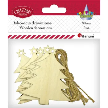 Vánoce Dřevěná dekorace, závěsné, STROMEČKY, 7,1x8 cm, 5ks/bal.