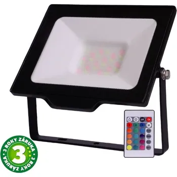 Prémiový stmívatelný LED reflektor černý 30W RGB, mlžné sklo, s dálkovým ovládáním, 3 roky