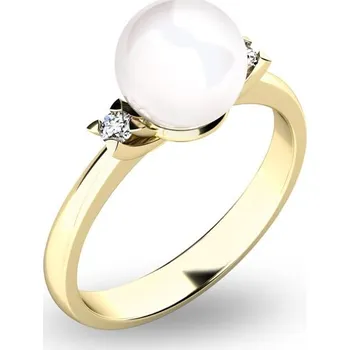 Prsten Dámský prsten žluté zlato 585/1000 přírodní diamant 0.050 ct perlový 10888-ZL velikost 58