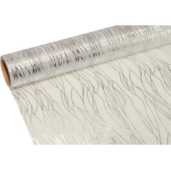 Party dekorace Organza 39cm x 8m vlnky white/silver