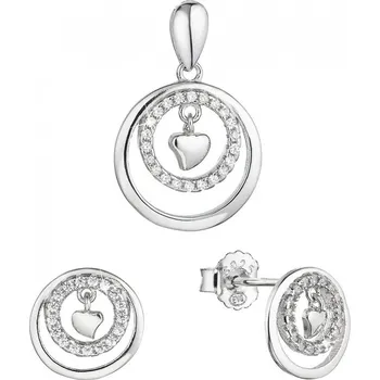 Náušnice Stříbrná sada šperků kroužky se zirkony a malé srdíčko uprostřed 19034.1