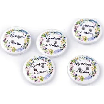 Knoflík Dřevěný dekorační knoflík Vyrobeno s láskou 1 bílá