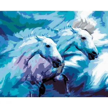 Diamondi Diamantové malování - DVA KONĚ V MODRÉ Rozměr: 40x50 cm, Rámování: bez rámu a bez vypnutí plátna