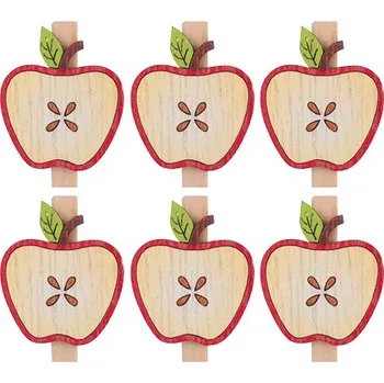 Vánoční dekorace ANDĚL Jablíčka dřevěná na kolíčku 3,5 cm, 6 ks