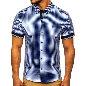 Kralovsky modrá pánská kostkovaná košile s krátkým rukávem Bolf 4510 - M