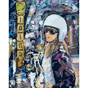 Diamondi Diamantové malování - MOTORKÁŘKA VE MĚSTĚ Rozměr: 40x50 cm, Rámování: bez rámu a bez vypnutí plátna