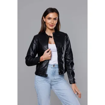 Dámská cargo bunda Dámská černá bunda ramoneska se stojáčkem 12S84 J.STYLE, odstíny černé M (38) i392_20938-47