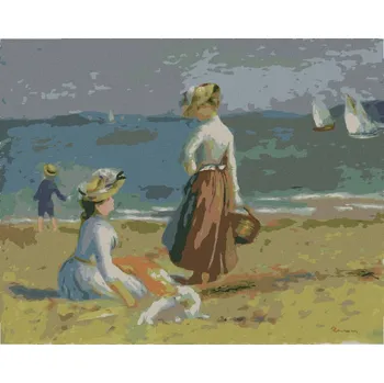 Diamondi Diamantové malování - POSTAVY NA PLÁŽI (A. RENOIR) Rozměr: 40x50 cm, Rámování: vypnuté plátno na rám