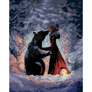 Hračka Diamondi Diamantové malování - DÍVKA V ČEREVENÝCH ŠATECH A MEDVĚD Rozměr: 40x50 cm, Rámování: bez rámu a bez vypnutí plátna