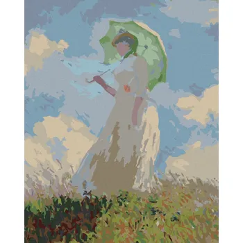 Diamondi Diamantové malování - ŽENA SE SLUNEČNÍKEM OTOČENÁ VLEVO (CLAUDE MONET) Rozměr: 40x50 cm, Rámování: vypnuté plátno na rám