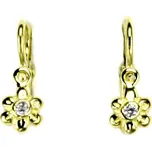 Zlaté dětské náušnice kytička čirý zirkon - NK1349 žluté zlato (Dětské zlaté náušnice kytičky se zirkonem)