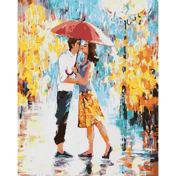 Diamondi Diamantové malování - MILENCI V PAŘÍŽI S DEŠTNÍKEM II Rozměr: 40x50 cm, Rámování: bez rámu a bez vypnutí plátna