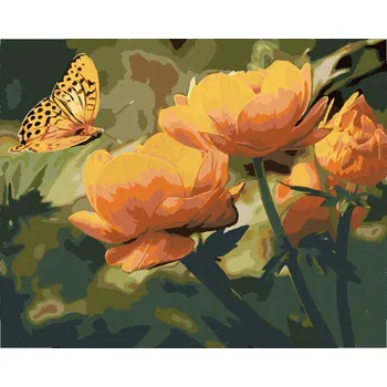 Hračka Diamondi Diamantové malování - MOTÝL A ORANŽOVĚ KVĚTINY Rozměr: 40x50 cm, Rámování: bez rámu a bez vypnutí plátna