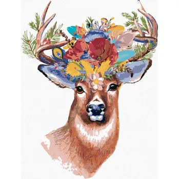 Hračka Diamondi Diamantové malování - JELEN A KVĚTINOVÁ KORUNA Rozměr: 40x50 cm, Rámování: bez rámu a bez vypnutí plátna