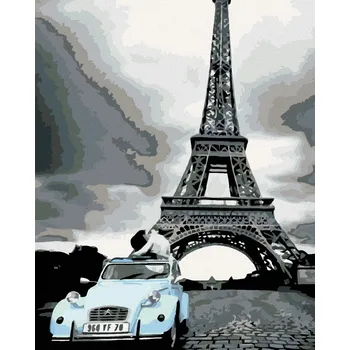 Diamondi Diamantové malování - EIFFELOVKA S MODRÝM AUTEM Rozměr: 40x50 cm, Rámování: bez rámu a bez vypnutí plátna