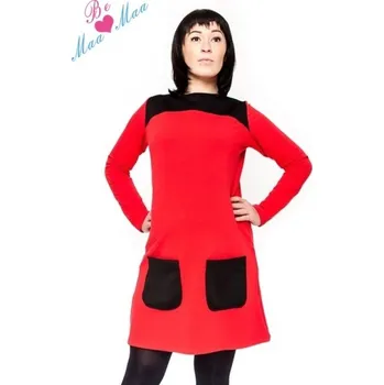 Těhotenská móda Be MaaMaa Těhotenské šaty/tunika LIZZA dl. rukáv - černá/červená, Velikosti těh. moda L/XL