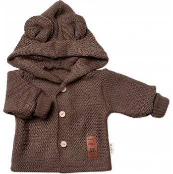 Dětský elegantní pletený svetřík s knoflíčky a kapucí s oušky Baby Nellys, hnědý, Velikost koj. oblečení 62 (2-3m)