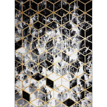 Hans Home Kusový koberec Gloss 409A 82 3D cubes black/gold/grey - 80x150