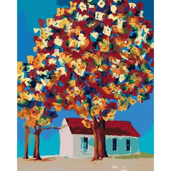 Hračka Diamondi Diamantové malování - BAREVNÉ STROMY A DOMEK Rozměr: 40x50 cm, Rámování: bez rámu a bez vypnutí plátna