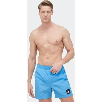 Pánské plavky Pánské střední plavecké šortky se stahovací šňůrkou KM0KM00819 CY0 sv. modrá - Calvin Klein L