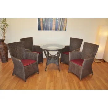 Jídelní set Ratanová jídelní souprava PLUTO hnědá polstry vínové