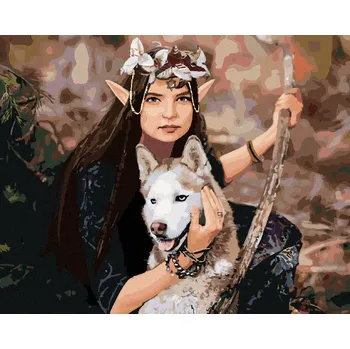 Hračka Diamondi Diamantové malování - ELFÍ PRINCEZNA A VLK Rozměr: 40x50 cm, Rámování: bez rámu a bez vypnutí plátna