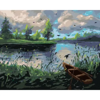 Diamondi Diamantové malování - LESNÍ KRAJINA S LOĎKOU Rozměr: 40x50 cm, Rámování: vypnuté plátno na rám