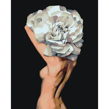 Diamondi Diamantové malování - NAHÁ ŽENA ZA VELKÝM KVĚTEM Rozměr: 40x50 cm, Rámování: bez rámu a bez vypnutí plátna