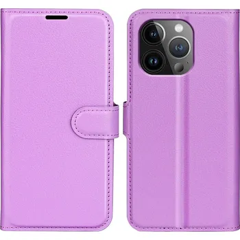 Pouzdro na mobilní telefon Litchi knížkové pouzdro na iPhone 15 Pro Max - fialové