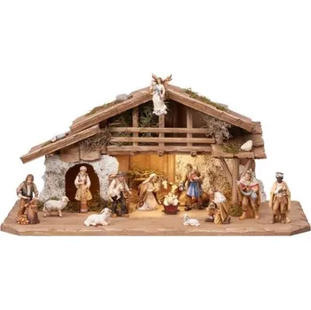Vánoční dekorace Ornatis Sestava betlému Marie VI - 15 postav Provedení: Malované, Velikost stojících figur dospělých postav: 16 cm, Rozměr chlévu: 90 x 40 x 41 cm (š x h x v) - vhodné pro sošky 16 cm